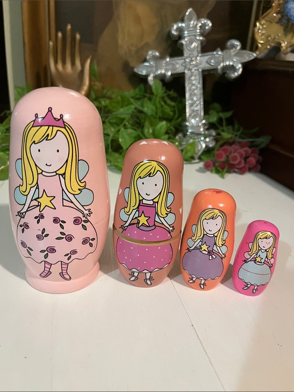 Russian NESTING DOLLS - 4 Fairy Angels - Arts & Crafts Matryoshka Vintage Wood